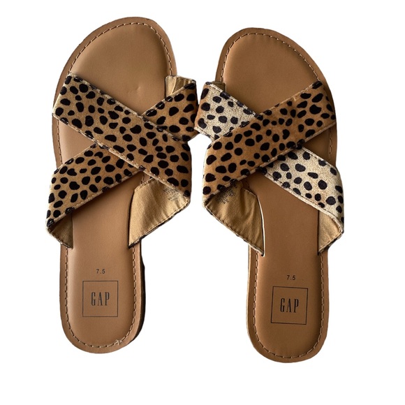 Gap Leopard / Cheetah / Animal Print Velvet Criss Cross Slide Sandals Size 7.5 - Picture 1 of 4